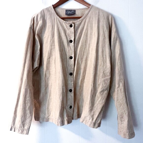 Mishi Wearable Linen Blend Natural Button Jacket boxy Lagenlook Large - Picture 3 of 9